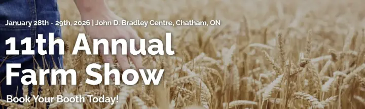GPS Ontario booth at the 2026 Chatham-Kent Farm Show showcasing PTX Trimble precision agriculture solutions